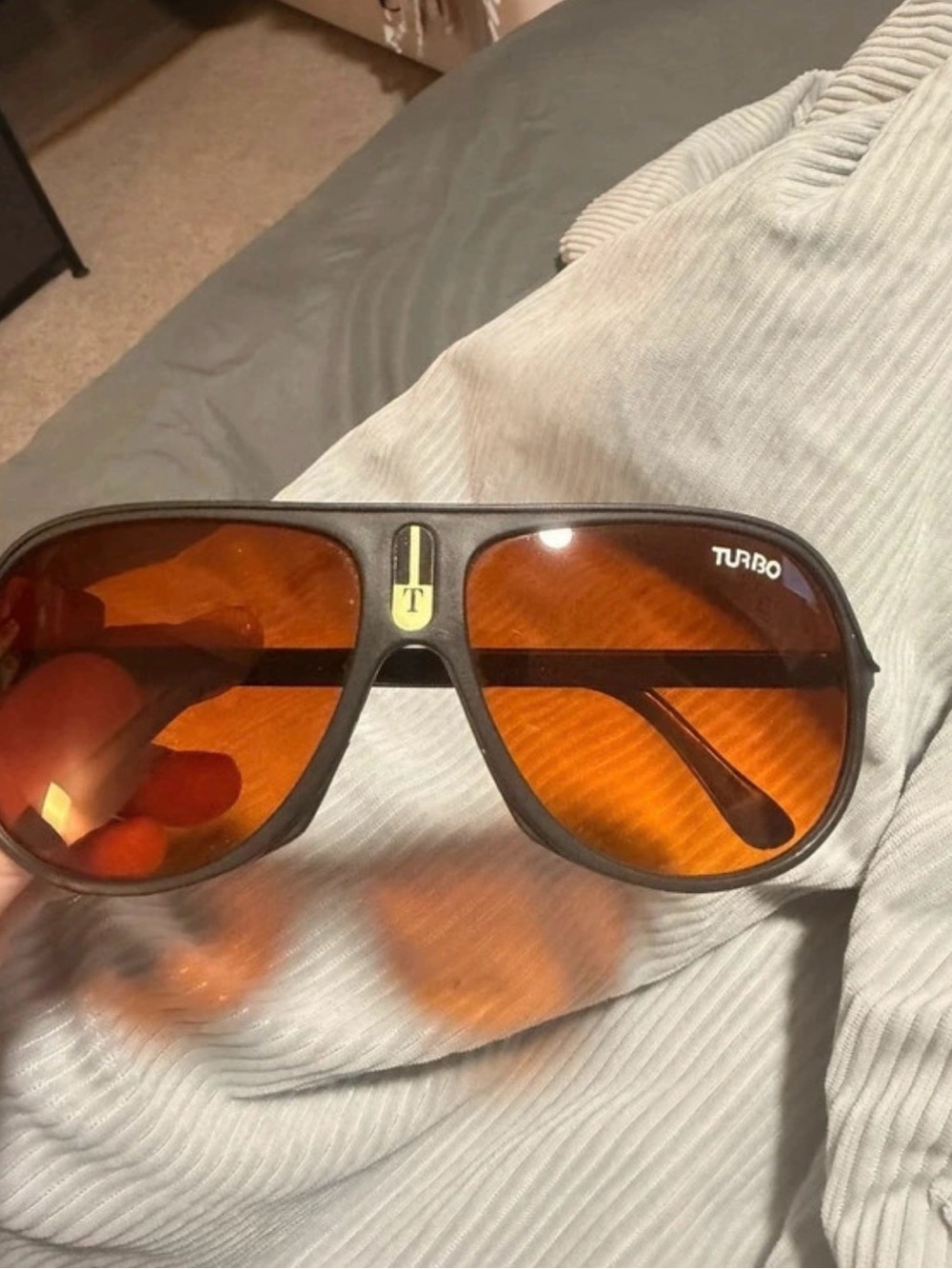 Vintage 80s Turbo Sunglasses Black Amber Orange Lens Retro Aviator